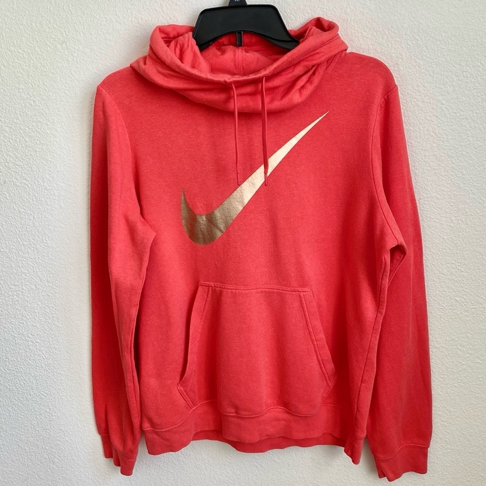 Nike Sportswear Club Fleece Women's Funnel-Neck Metallic Swoosh Hoodie Sz Large